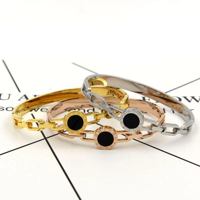 

18K Gold Roman Numerals Stainless Steel Bracelet Women's Fashion Jewelry, Rose gold,steel,gold