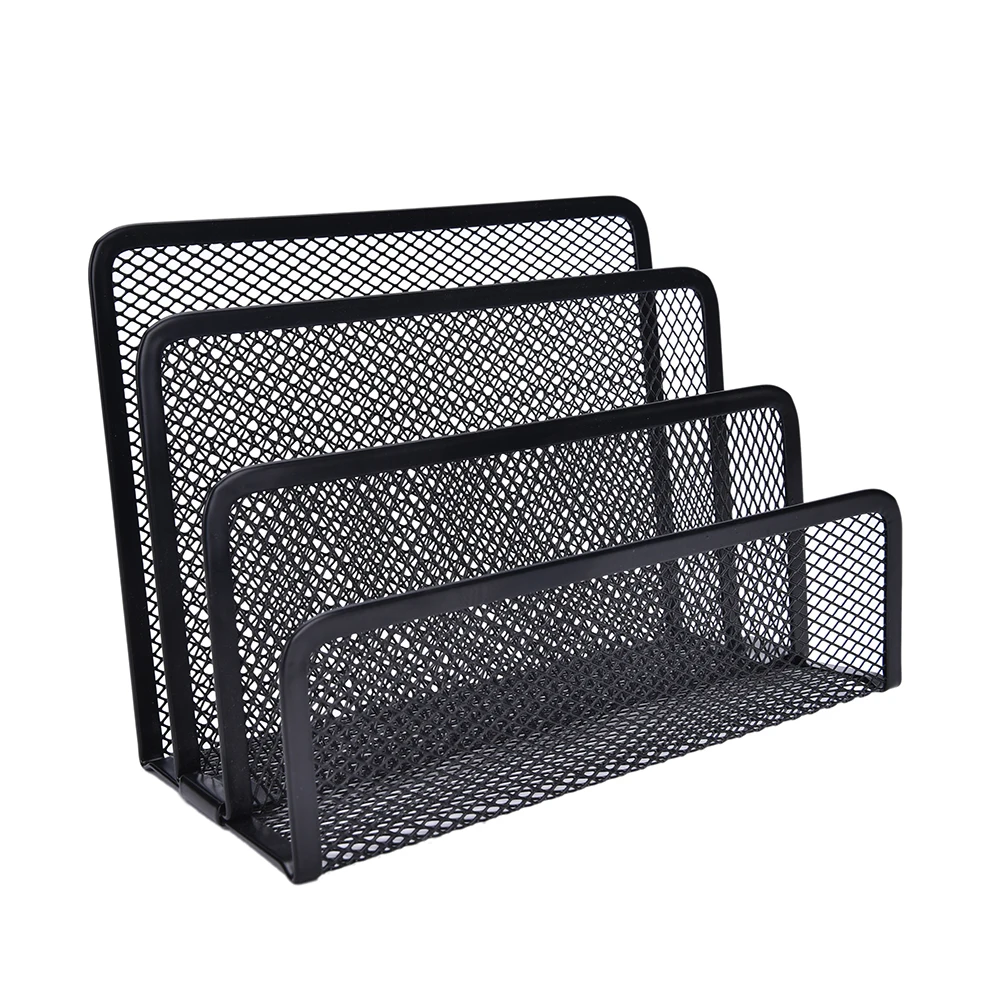 

Black Mesh Letter Paper File Storage Rack Holder Tray Organiser Desktop, As photo