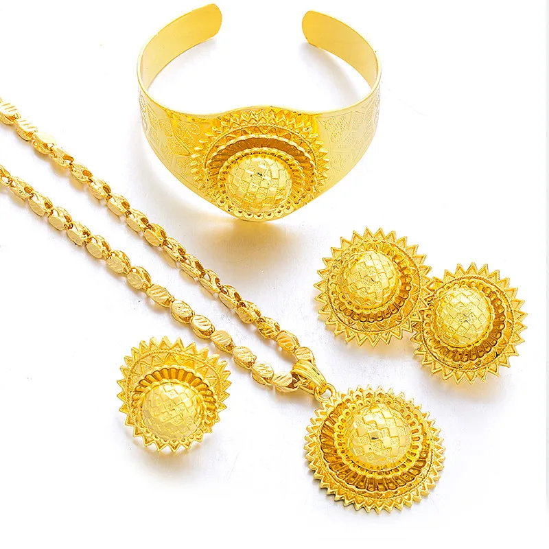 

Ethlyn Wholesale Luxury Bangle Set Ethiopian Gold Plated Traditional Jewelry African Wedding Jewellery Sets S185