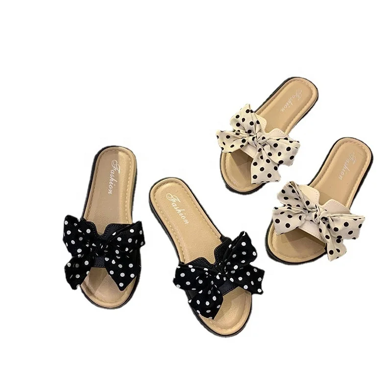 

Factory wholesale women's slippers 2022 new comfortable and gentle women's sandals girl heart bowknot flat slippers, Picture
