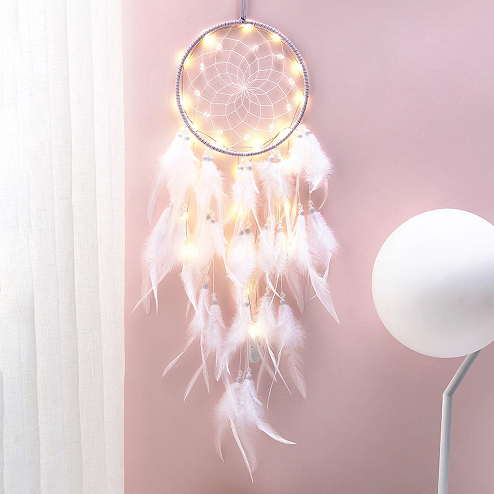 

Artilady Macrame feather dream catcher wih LED light lantern modern wall hanging