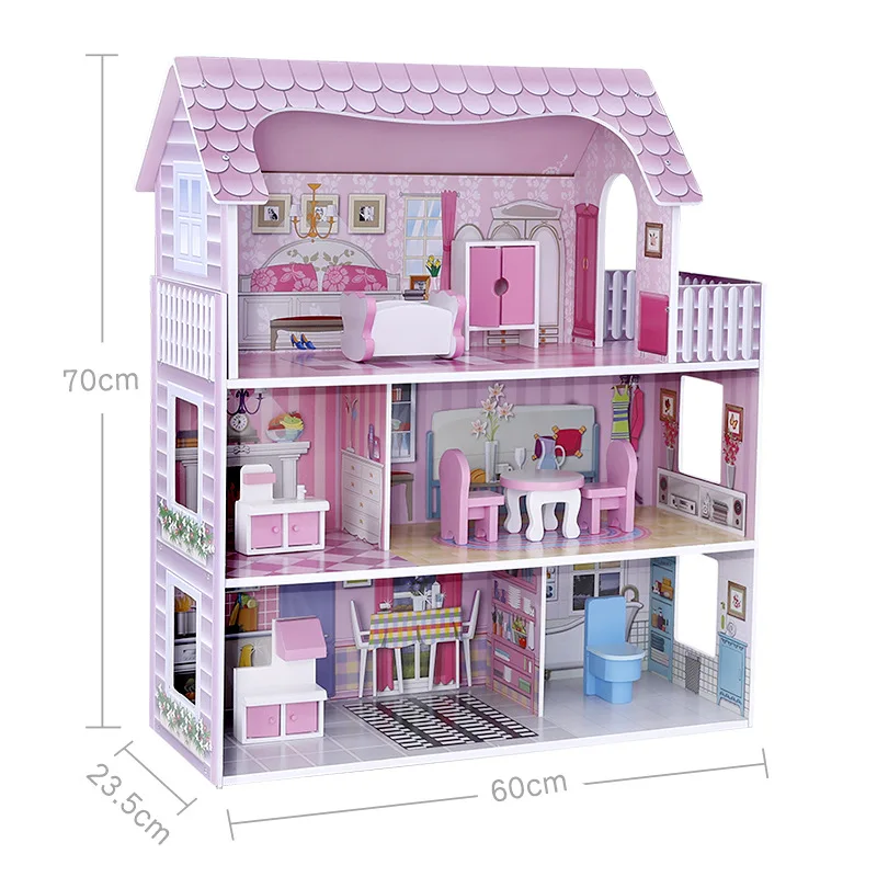 

Classic 3 Floors Set Girls Children Role Play Game Kids Doll House Set Miniature Wooden Toy Doll House
