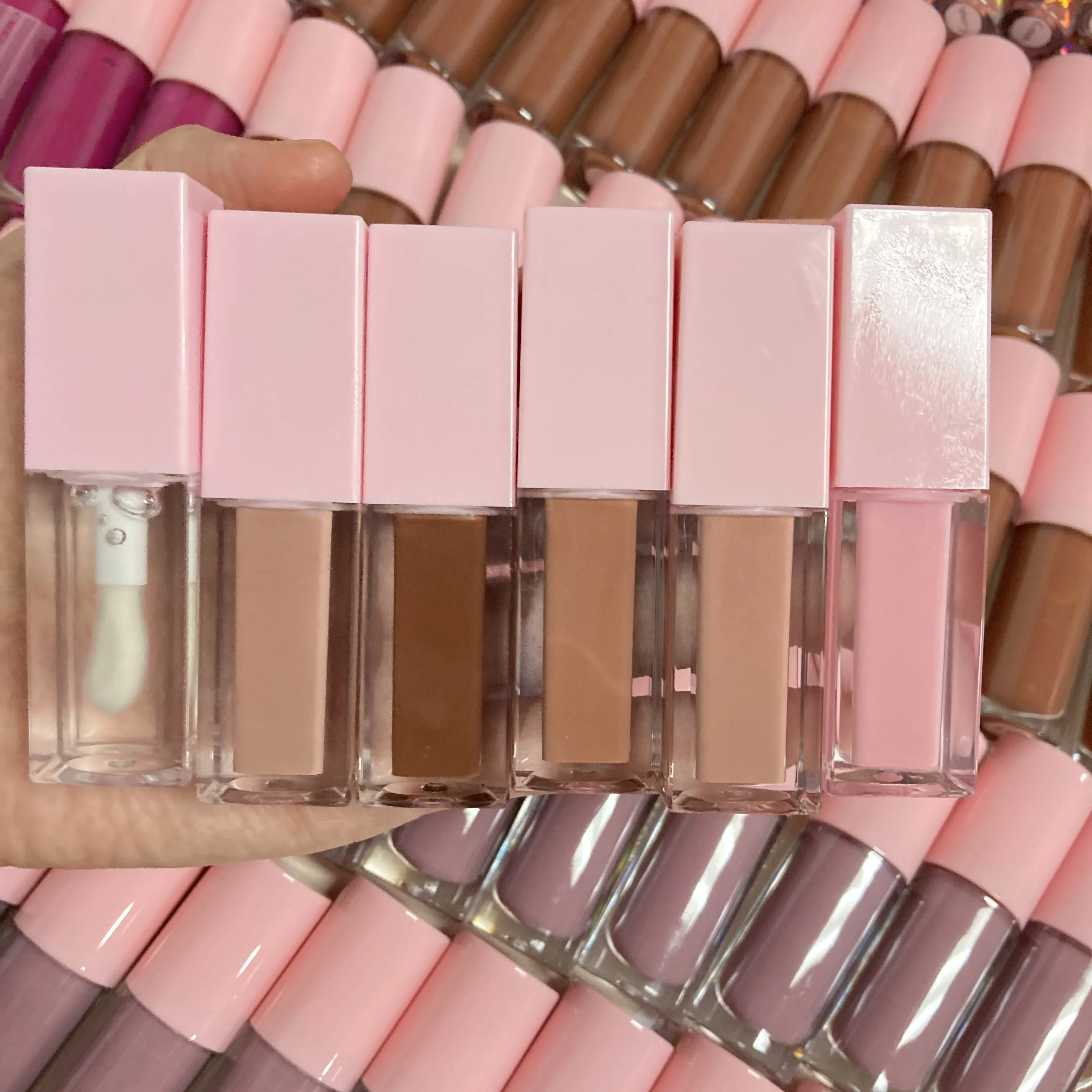 

Best seller pink new square lip gloss tubes big brush lip gloss private label