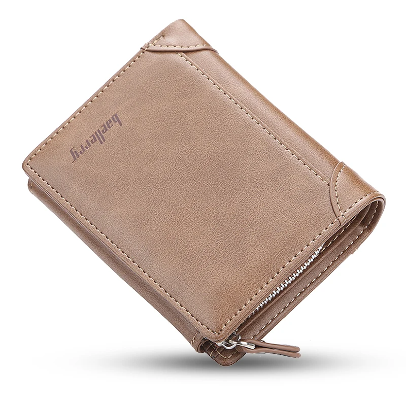 

Baellerry 2019 New Style Men's Short Section PU Leather Tri-fold Wallets With Hasp,Blocking Card Holder Zipper Purse For Man, Brown,black,dark brown