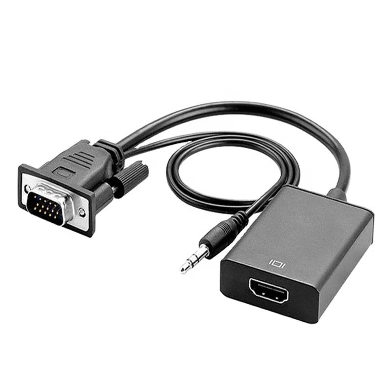 

Wholesale VGA Male to HDMI Female Converter Adapter with 3.5mm Stereo USB Cable for PC laptop to HDTV Projector ps4, Black