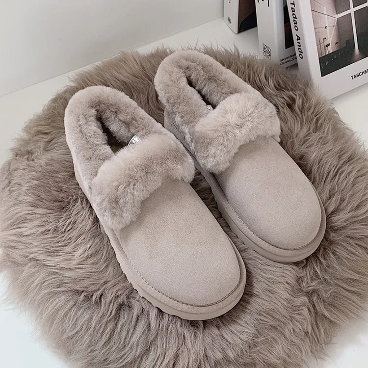 

Winter Boots Women Fur Slip-on Cotton Shoes Winter Cute Plush Loafers Warm Short Snow Boots Female Furry Flat Shoes, Picture