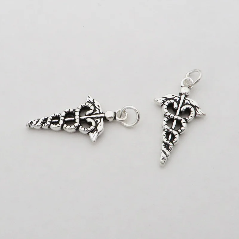 

925 Sterling Silver The Scepter of Angels Wand Snake Wing Jewelry Caduceus Charms Pendant For Necklace Jewelry Making