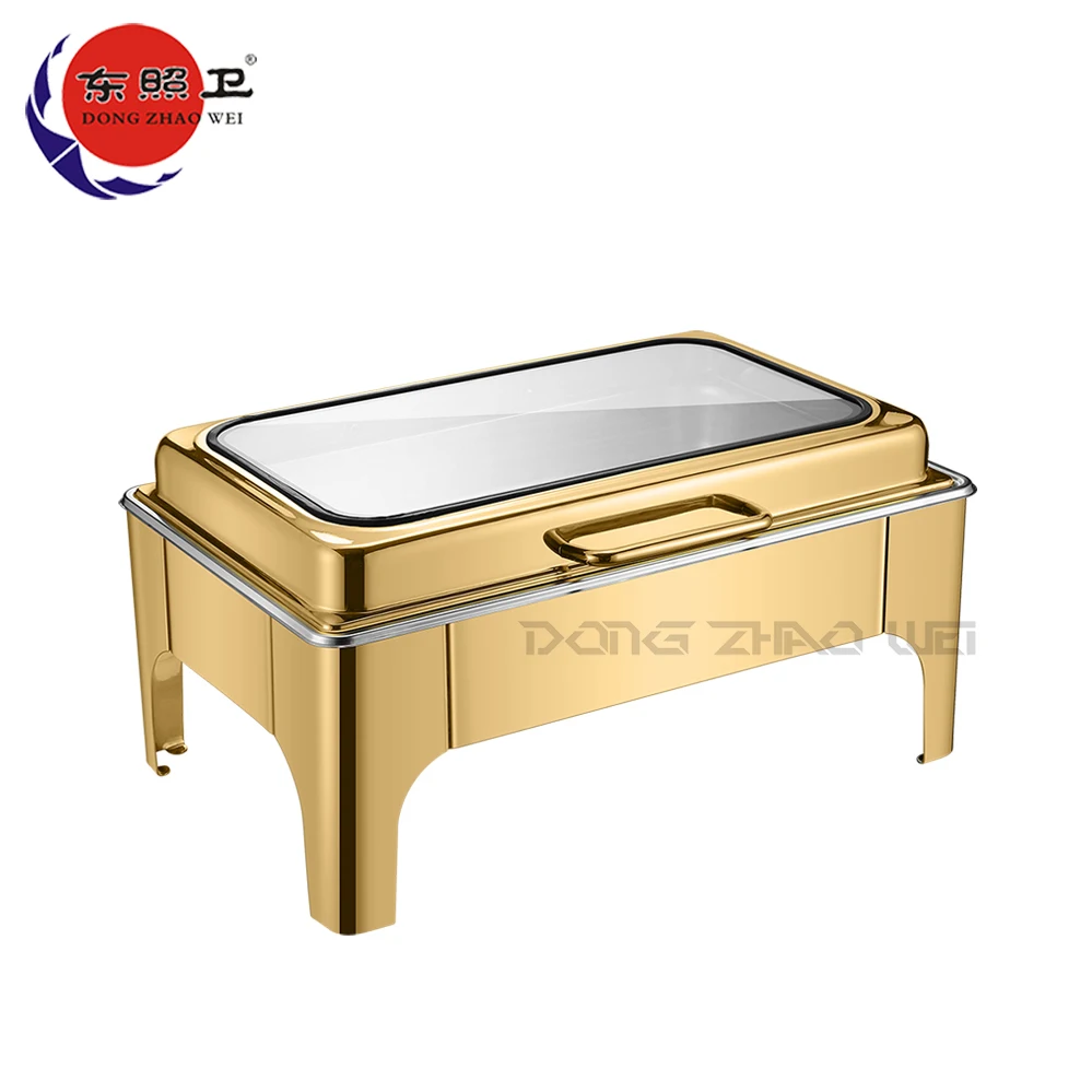 

New Arrival Chafing Dishes Buffet 9L Stainless Steel Buffet Sets Food Warmer Gold Rectangle Hydraulic Oblong Chafing Dish