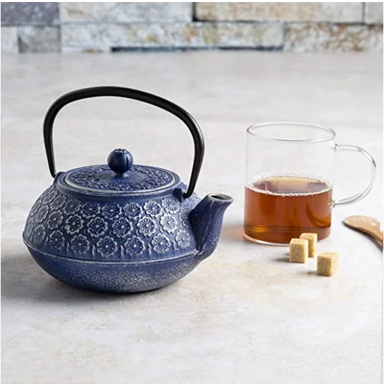 

Cast Iron Teapot Japanese Style Tetsubin Tea Kettle with Removable Stainless Steel Internal Enamel Blue Iron Teapots for Cof