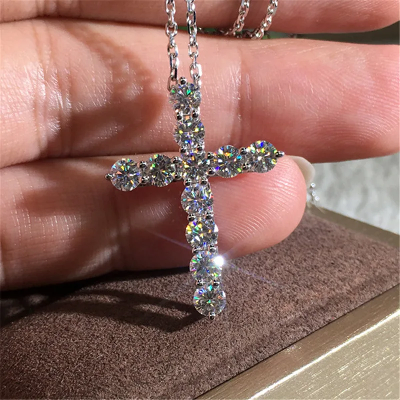 

Go Party Hot luxury bling diamond cross necklace 925 cross necklace, Silver