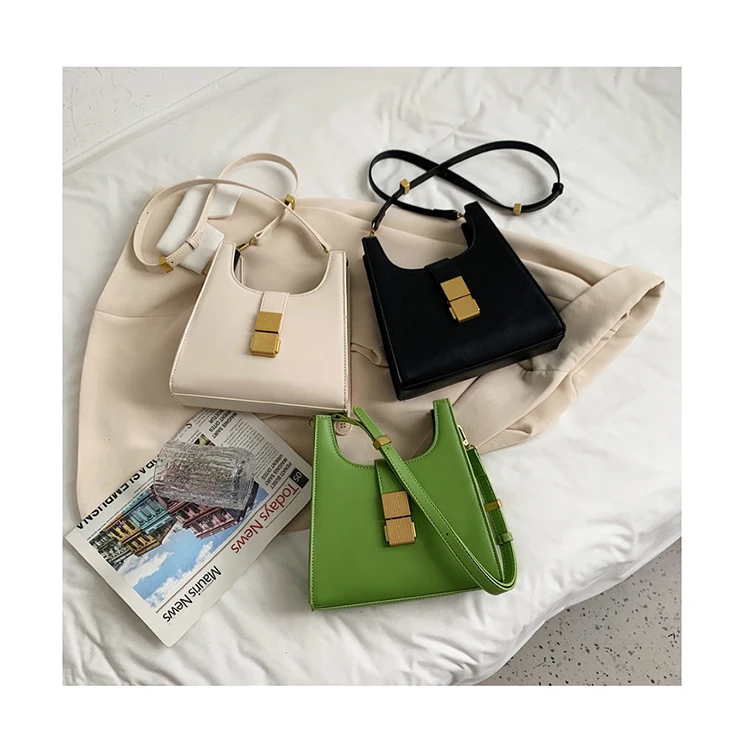

Luxury Solid Color Underarm Shoulder Bags Chic Lock U Shaped Handbags and Purses Simple Casual Crossbody Bags PU Leather Bolsas