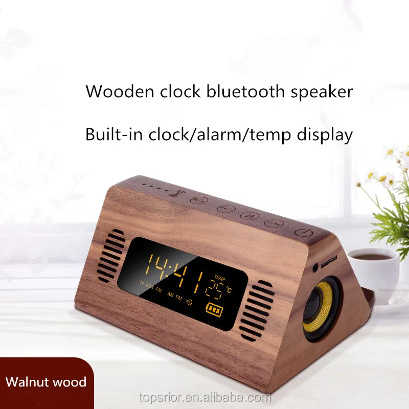 2019 new design power bank version wooden bluetooths speaker with alarm clock, wireless charger and LED TEMP display function - ANKUX.COM