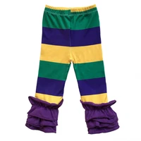 

RTS Mardi Gras girl pants green purple gold milk silk ruffle icing legging winter elastic waist kids ruffle pants