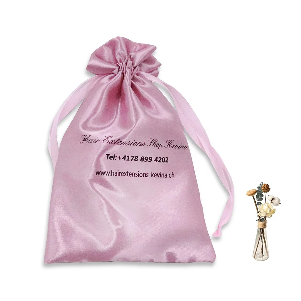 

Printed Logo Pink Gifts Satin Drawstring Pouch Bag With String, Customized color