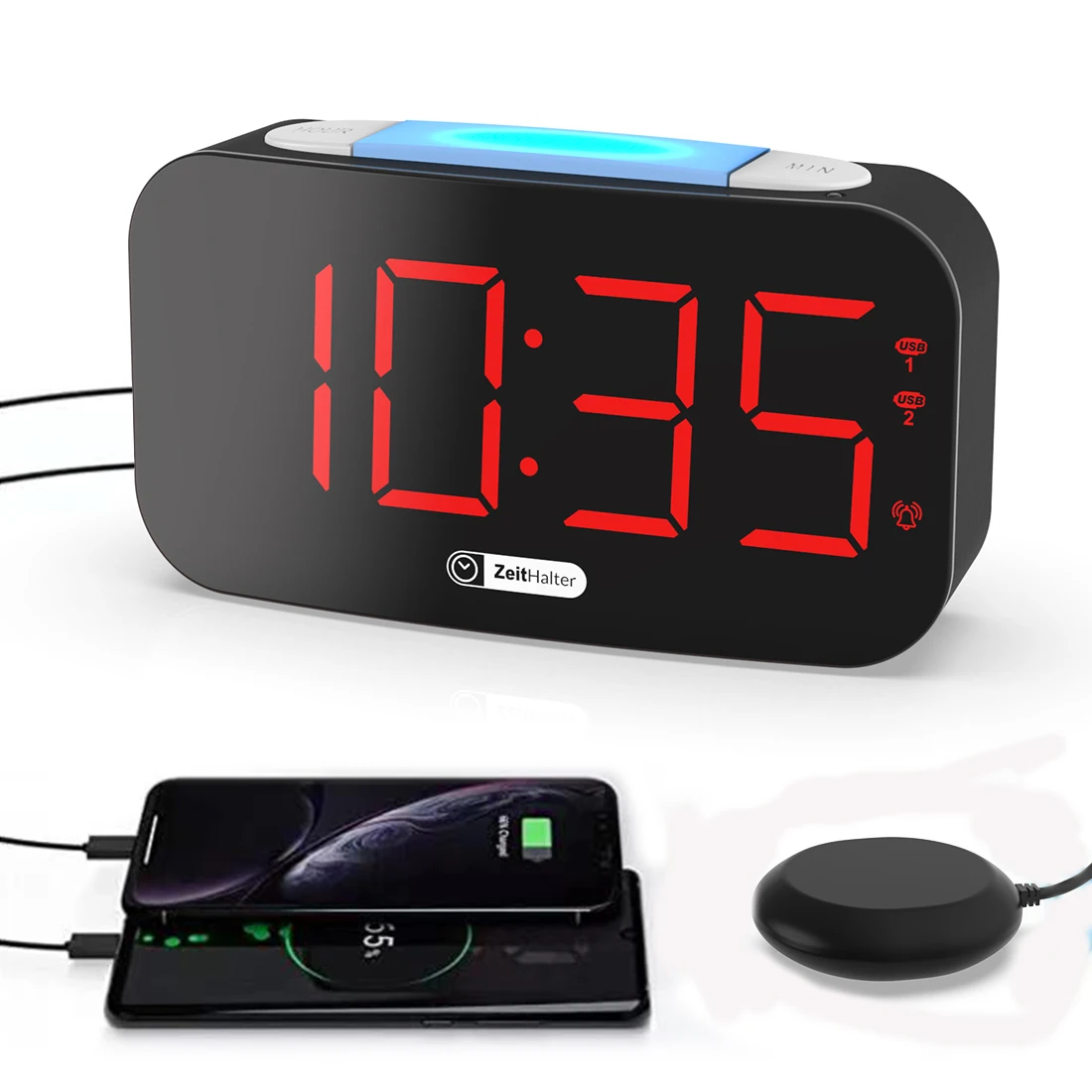 

Popular multifunctional digital bed pillow vibration alarm clock dual USB mobile phone charger Intelligent Alarm Clock