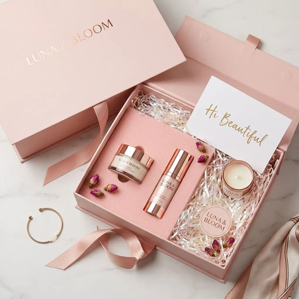 Custom PR influencer gift box nude pink packaging supplier low MOQ
