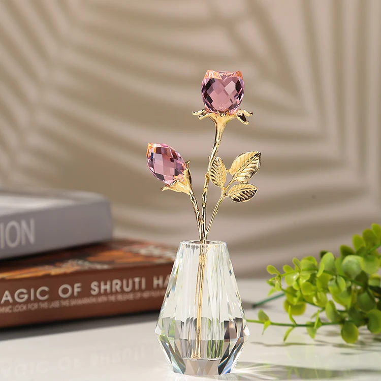 

wholesale professional factory Souvenir decoration gifts wedding Crystal rose with two buds for Valentine's Day Favors