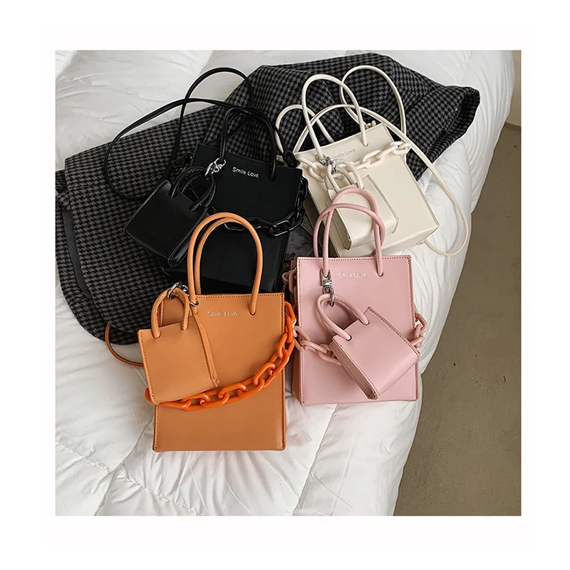 

Fashion Bags Set Acrylic Chains Messenger Bags Luxury Pu Leather Crossbody Bag Lady Small Purse Handbags Travel Pack Sac A Main