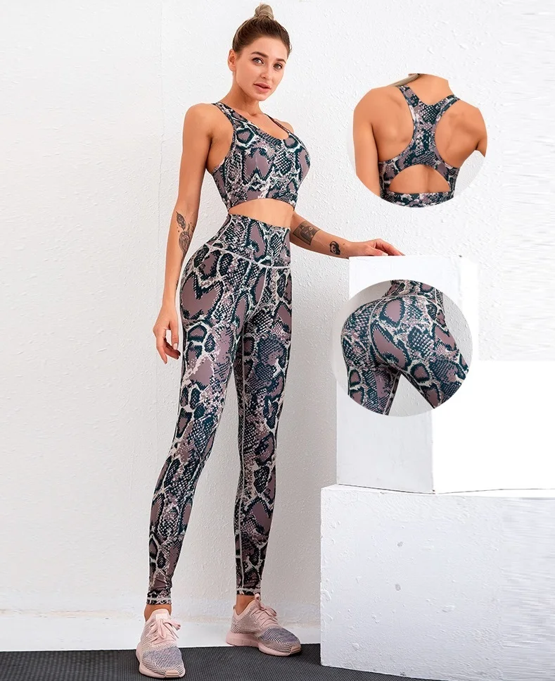 

BBSM7459 Plus Siez seamless legging set yoga snake print yoga set