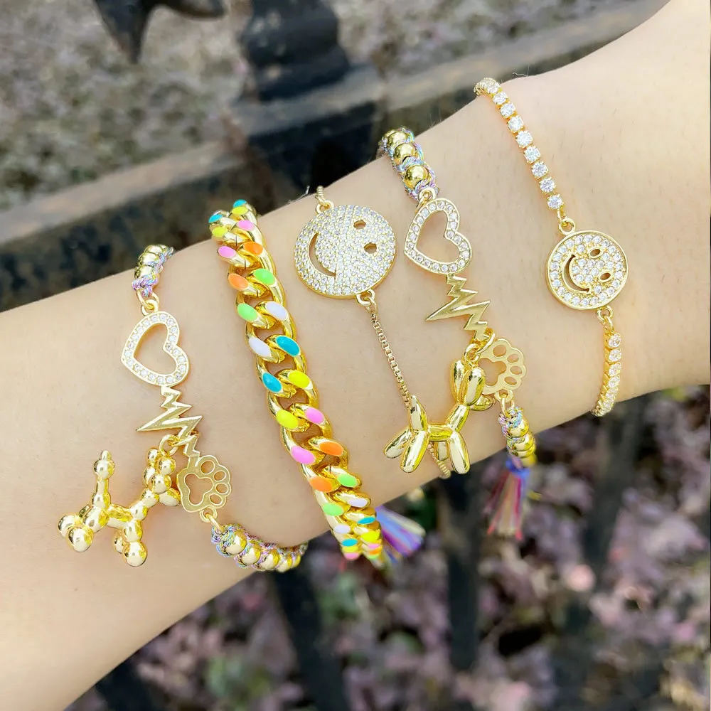 

New Product Fashion Design Bohemian Bracelet Women Color Dripping Oil Cuban Chain Smiley Face Fashion Bracelet, Gold