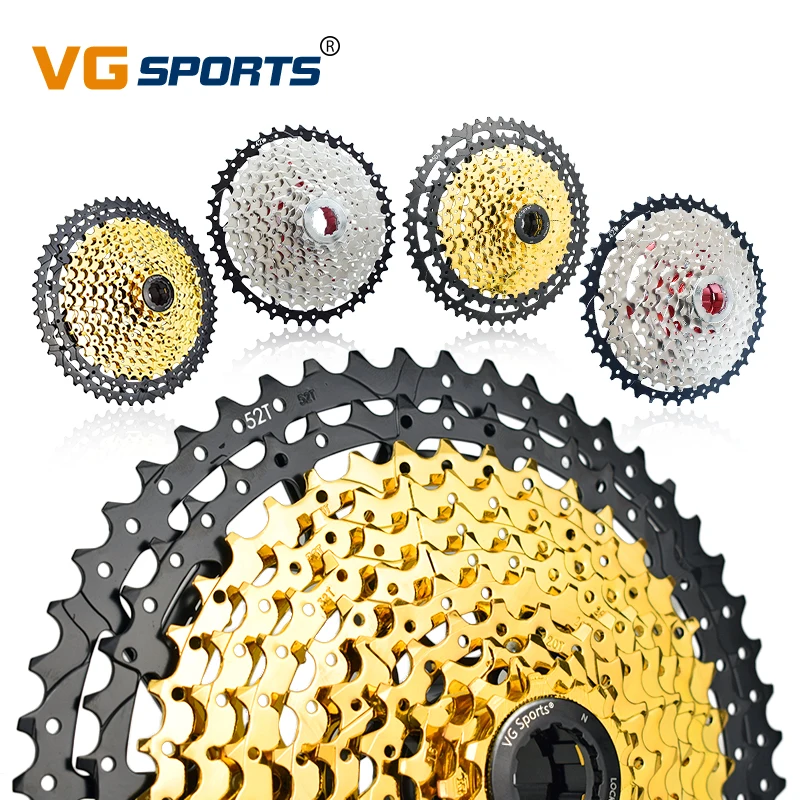 

VG SPORTS 9 10 11 12 Speed Mountain Bike Cassette Separate Freewheel Aluminum Bracket Sprocket Bicycle FreeWheel 50/52T, Silver/gold