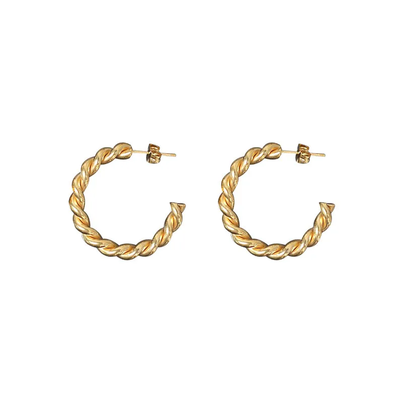 

2021 Fashion Spiral Rope Twisted Dome Hoop Earrings For Girl Lady Earring Daily Wear Earrings Shenzhen Jewelry, Golden