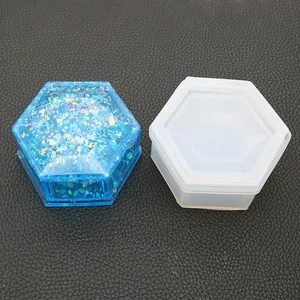 Image of S186 trinket storage mould silicone hexagon jewelry box mold for resin crafts Making