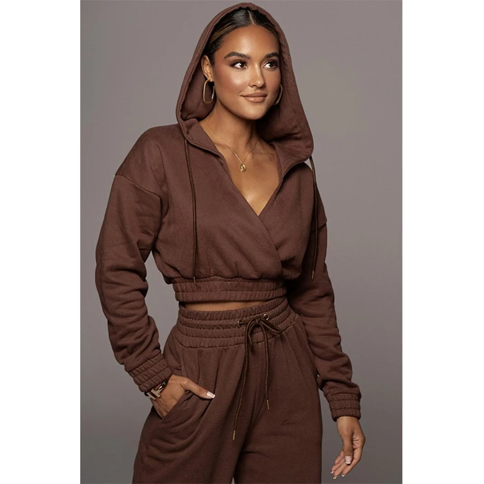 

Custom logo cropped hoodie woman set wholesale womens tracksuit two piece women hoodie and sweatpants set