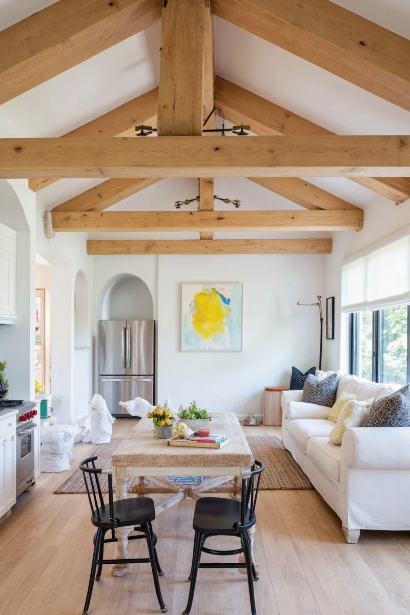 Kitchen With Painted Ceiling Beams