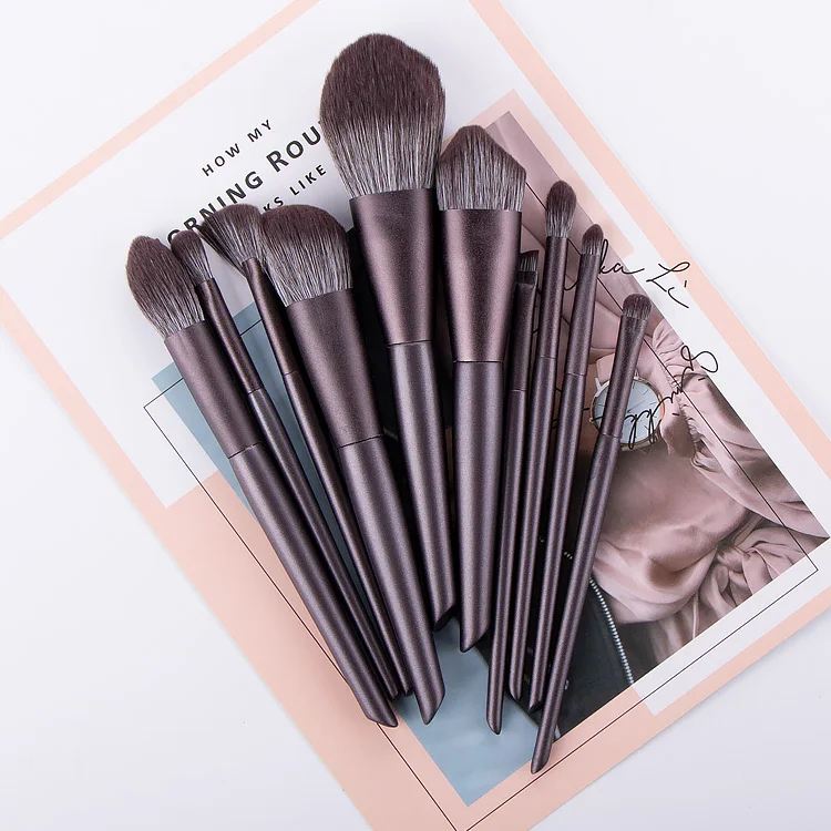 

OEM Makeup Brushes Private Label 10pcs Synthetic Hair Wood Handle Brown Color Makeup Brushes Set