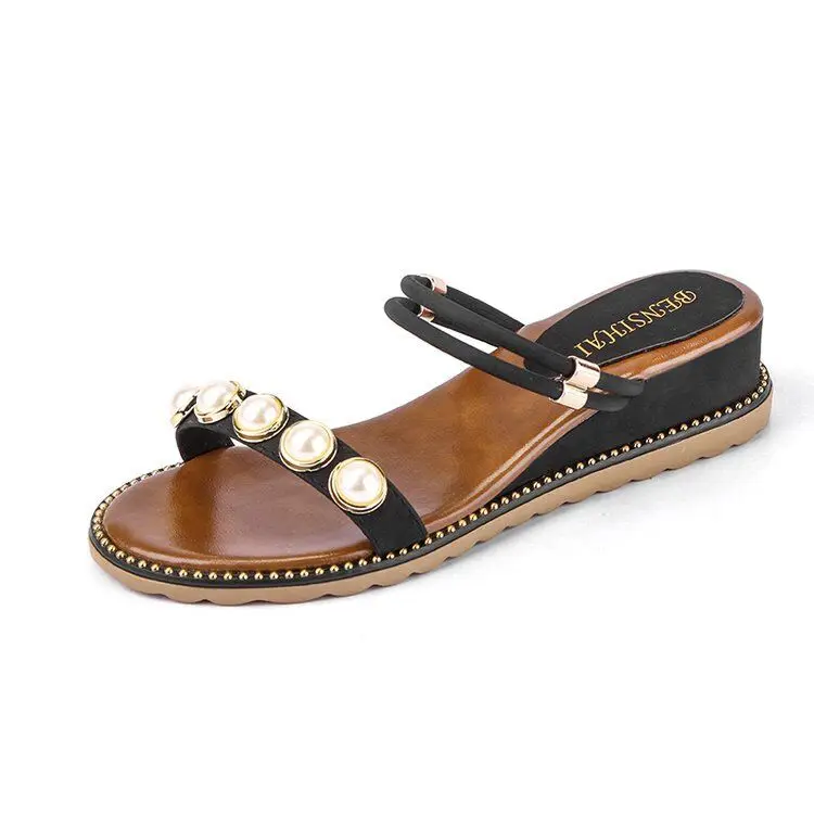 

2020 rubber sole wedge heel sandals women shoes lady beads sandals, As picture show or customized