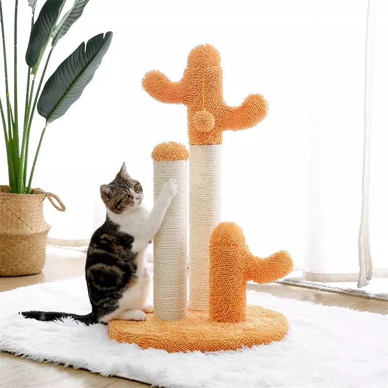 

Cactus Cat Scratching Post Cat Scratcher with 3 Scratching Poles and Dangling Ball