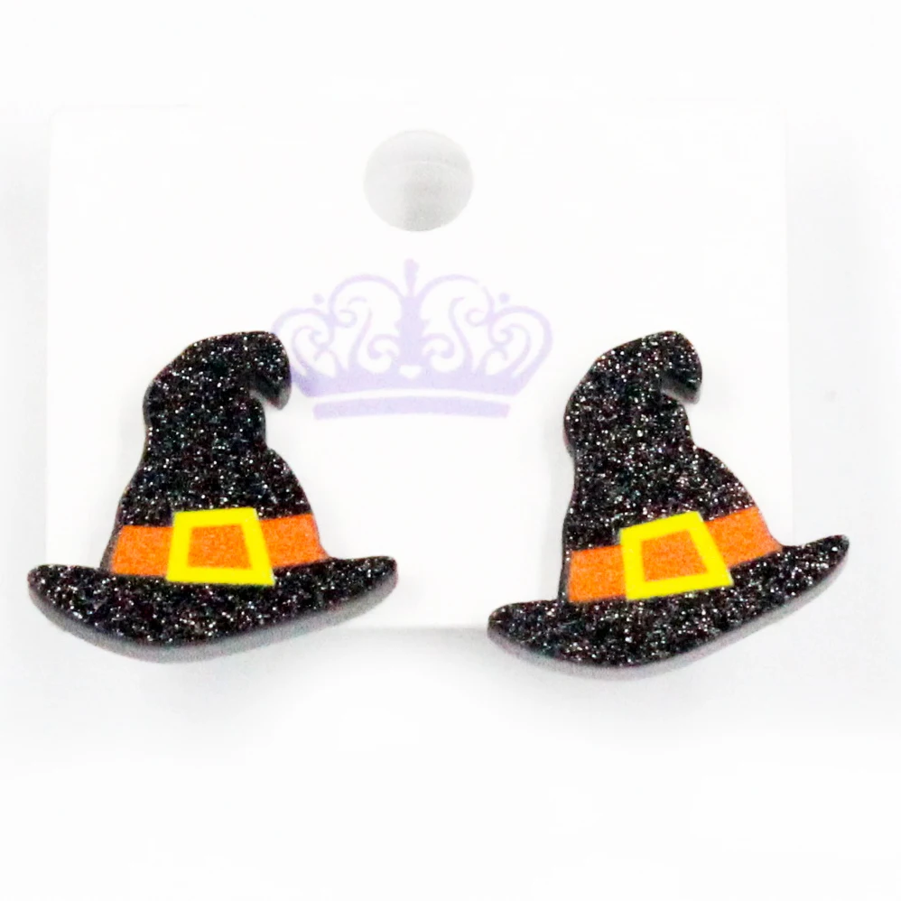 

ERS421ER1068 New Arrival Halloween Black Witch Hat Acrylic Stud Earrings