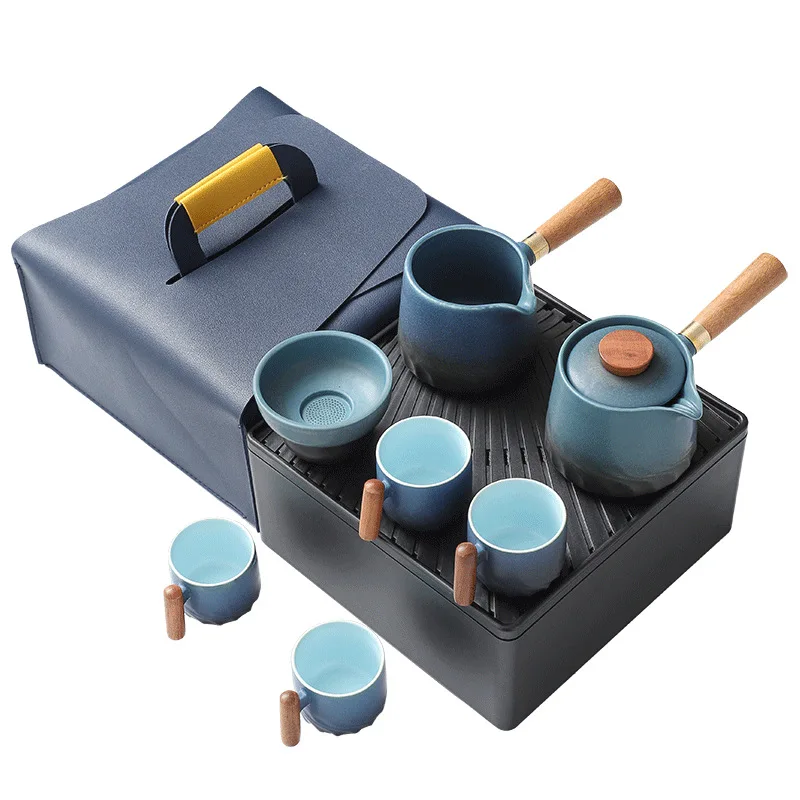 

Chinese Style Eco-friendly Gungfu Ceramic Tea Cup Set Japanese Drinkware Teacup Ceramic Travel Tea Set Portable, 3 colours for your choice