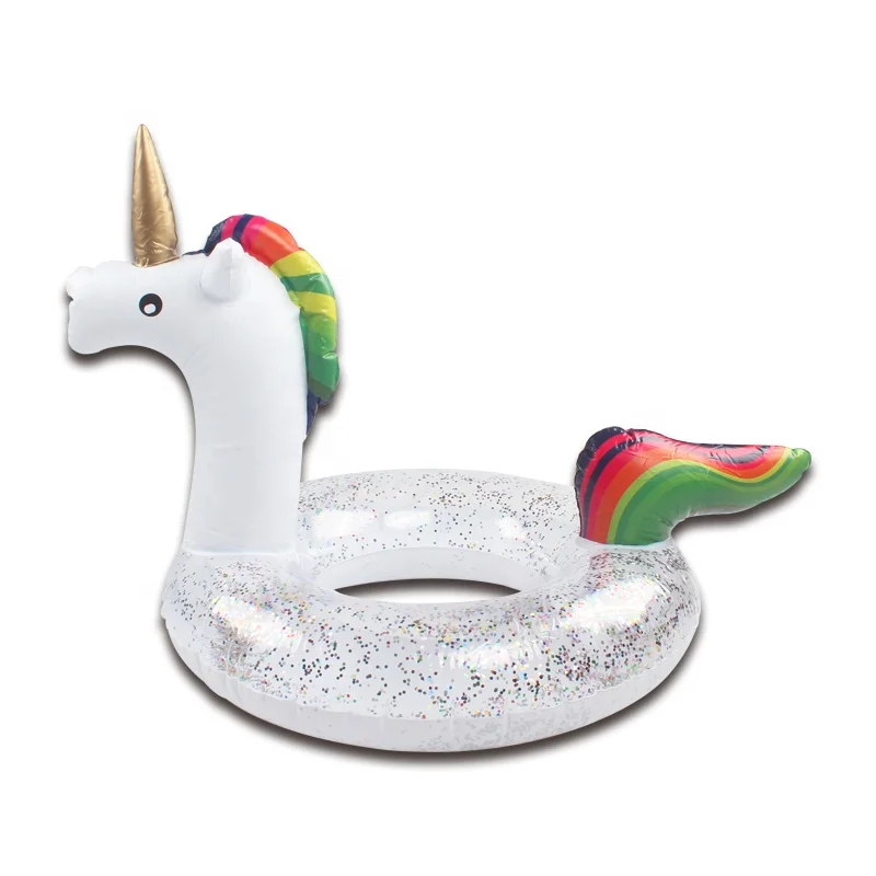 

Custom Cheap Shiny Sequins Glitter Inflatable Cartoon Unicorn Pool Float Swim Ring, Customized