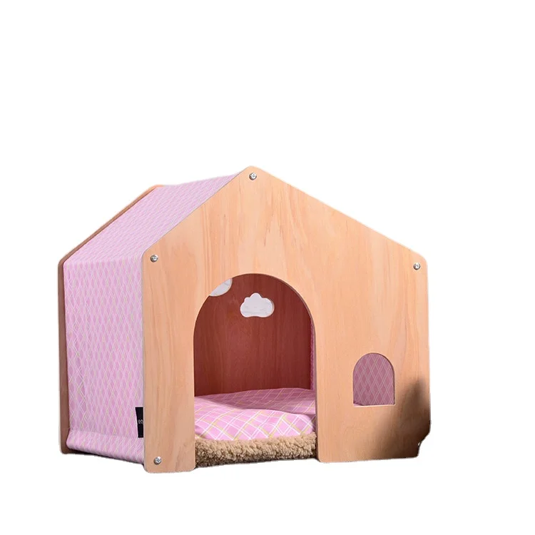 

Wholesale Wooden Dog House Pet Fence Pet Luxury Washable Dog House Cage Mattress Cozy Pet Bed, Pink