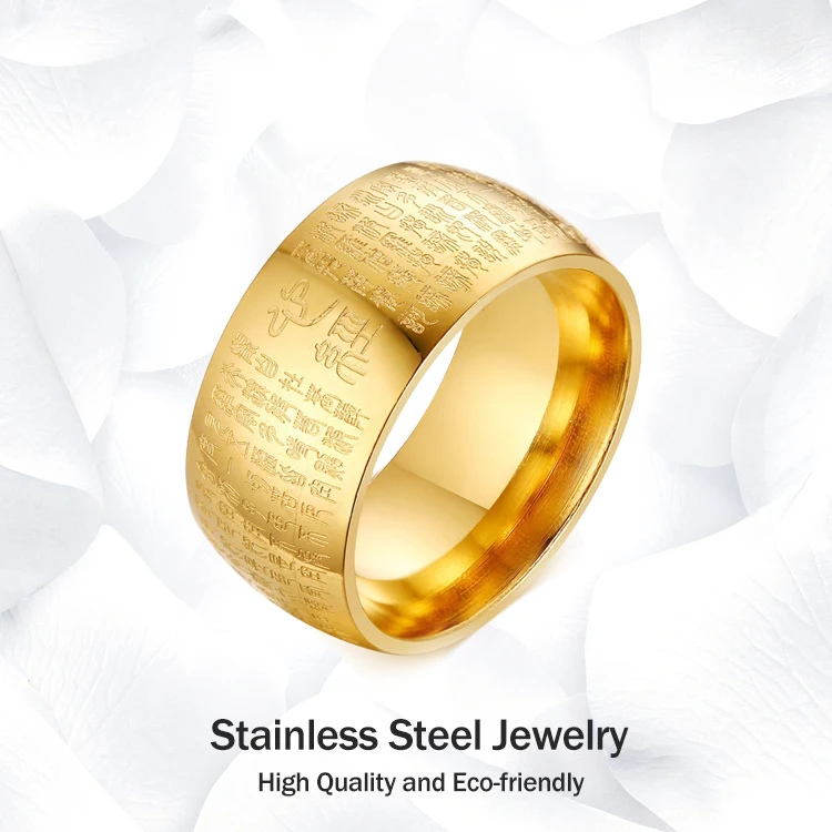 Buddhist gold stainless steel ring