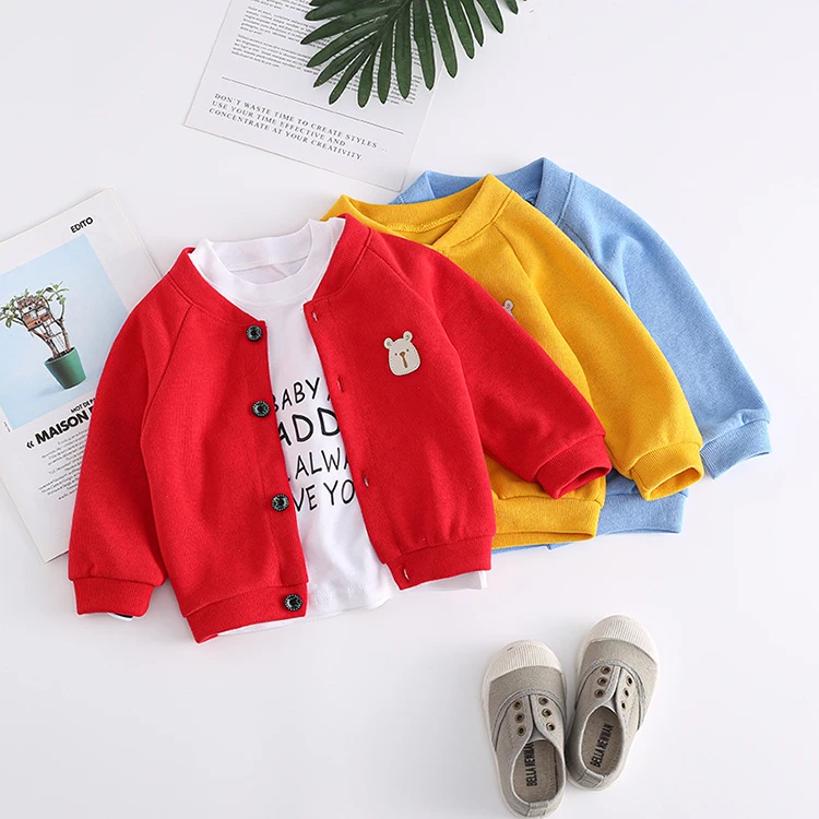 

AliGan cute cartoon solid color baby cardigan knitted cotton long sleeve autumn winter children coats, Red, black, blue, green, orange, yellow