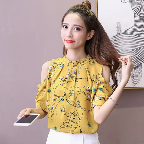 

YiXin  Women's Blouses Hot Sale Floral Print Short Sleeve Sweet Chiffon Loose Spring Blouses Elegant Women 2022 Korean Tops