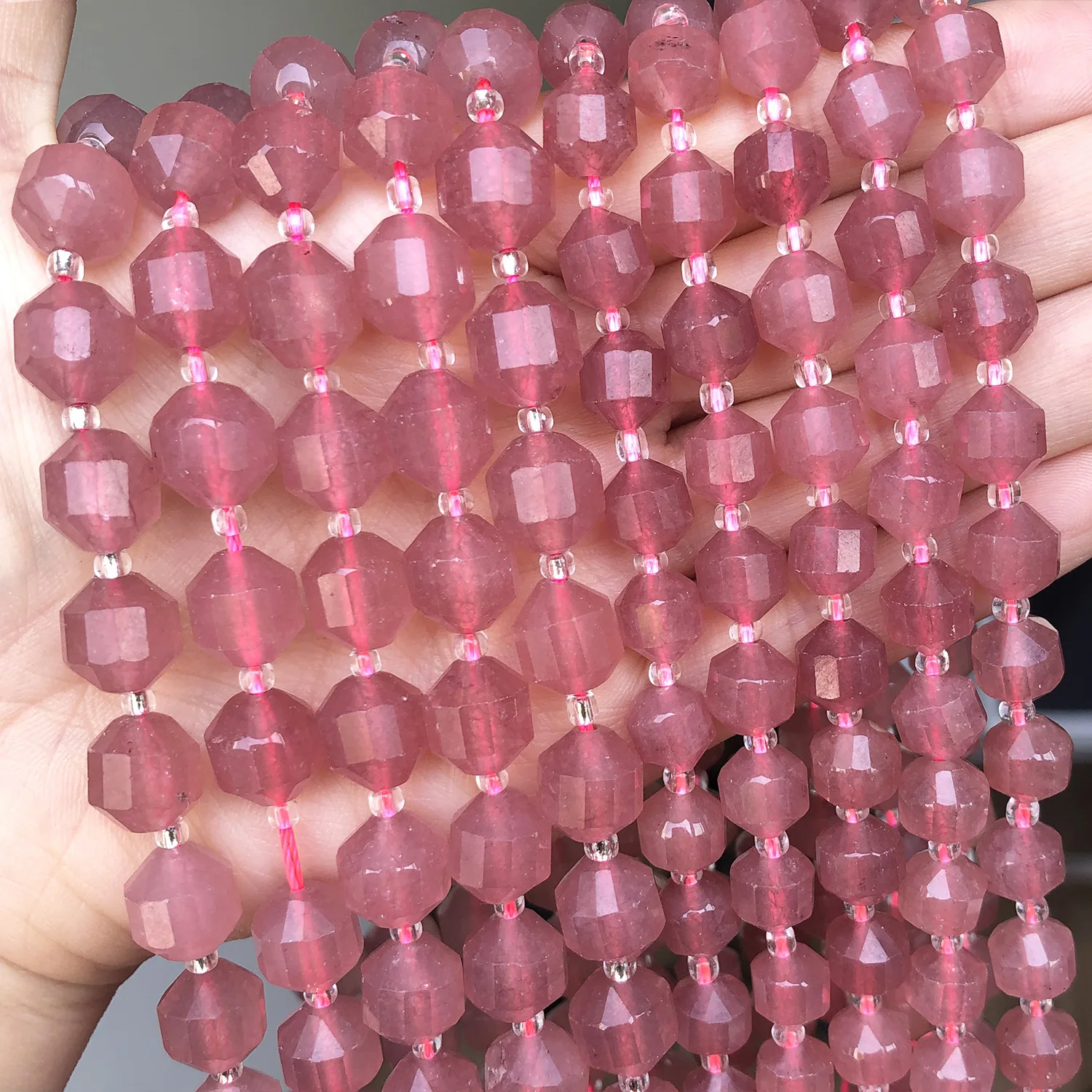 

8/10mm Natural Faceted Stone Beads Olive Shape Cherry Quartz Loose Stone Beads For Jewelry DIY Making