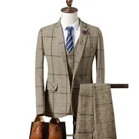 

High Quality In Stock Plaid Ready To Ship Mens Suits 3 piece Slim Fit