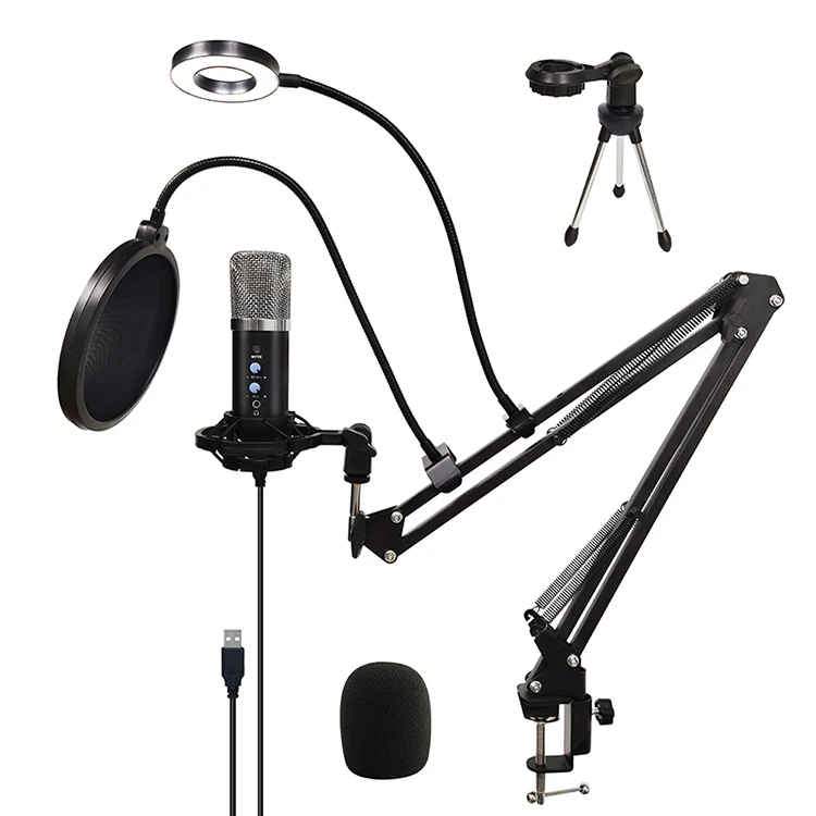 

USB Condenser Microphone, Professional 192KHz/24Bit Mic Kit with Ring light