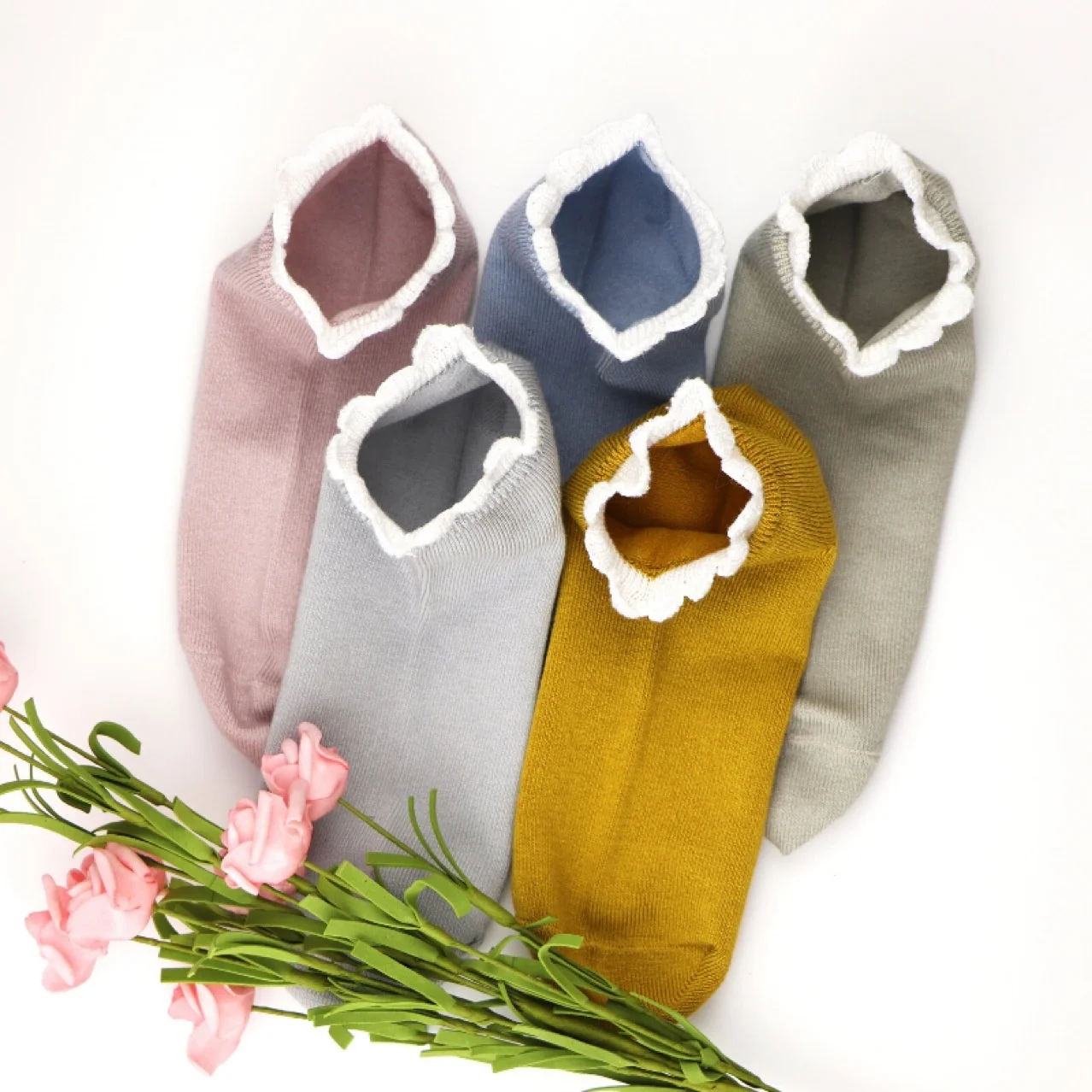

Spring summer cotton thin breathable candy color plain shallow mouth boat socks, Pantone color