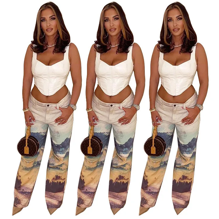 

B14994A 2021 Autumn Winter american style lady camo print casual pants