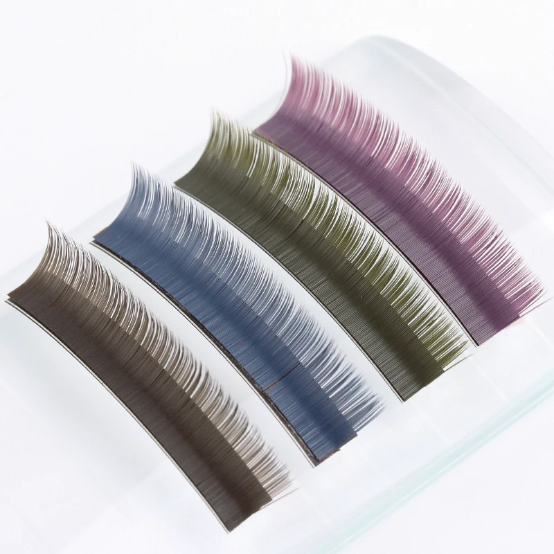 

Custom Color Lashes Extensions Trays Faux Mink Color Eyelash Extensions Lashes with Color Wholesale, 4 colors: purple, green, blue, brown