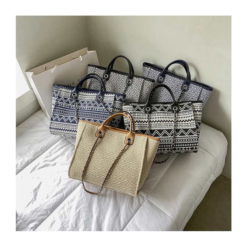

Women American Shoulder Bag Canvas Ethnic Style Retro Handbag Large Capacity Shopping Tote Messenger Bag Lady Luxury handbags