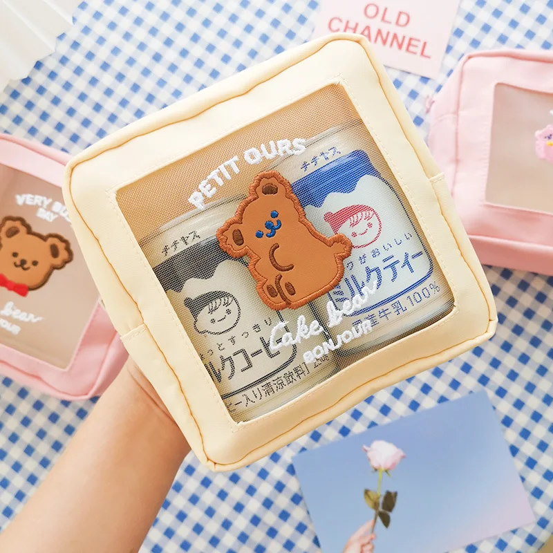 

Mesh Bear Cosmetic Bag Cases Cute Girls Kawaii Makeup Bag Pouch Fashion Women bag Travel Wash Organizer, Customize