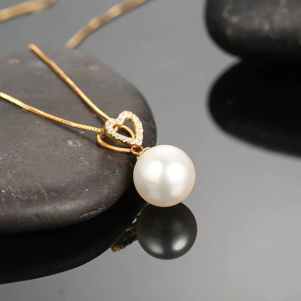 

Luxury Women Jwelleries Collier 18K Real Gold Necklaces Perlenkette Trendy Pearl Heart Necklace
