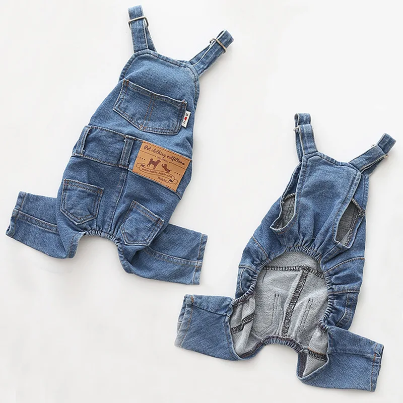 

New Arrival Wholesale Comfortable Cotton Dog Clothing Four-legged Pet Dog Denim Clothes Overalls