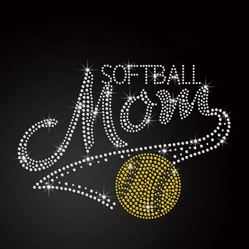 

Custom Cool Sparkling Softball Mom Iron on Rhinestone Design Heat Transfer for Jersey